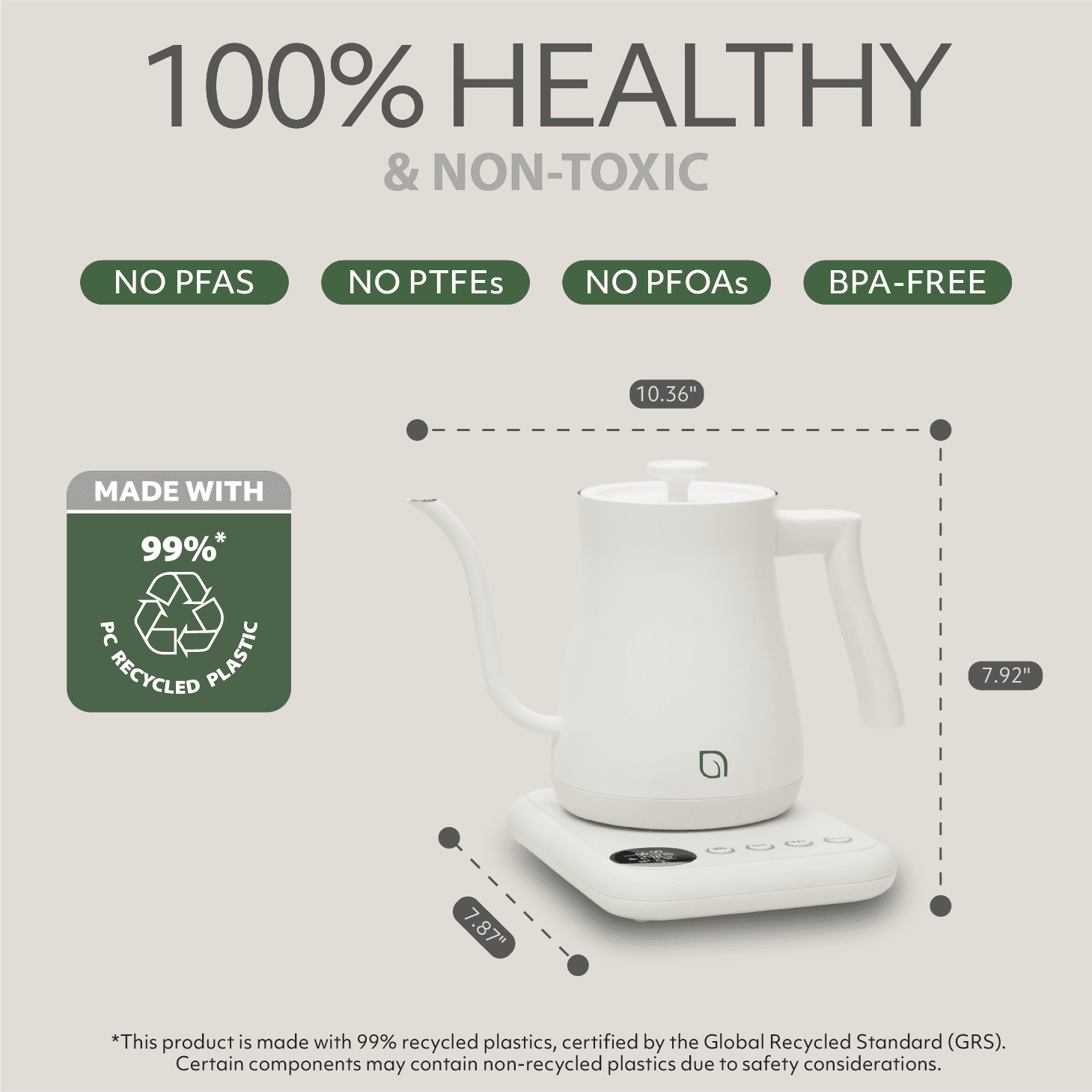 Willow Kitchen 1L Gooseneck Electric Kettle for Pour Over Coffee & Tea, Temperature Control & Automatic Shutoff, Rapid Boil Hot Water Kettle Pot, White