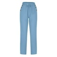 thumbnail image 4 of QATAINLAV Palazzo Pants for Women 2024 Summer Linen Wide Leg Pants Casual Drawstring Solid Trousers Baggy Comfy Elastic Waist Long Pants with Pockets Ofertas Flash Del Dia Light Blue XL, 4 of 5