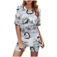 thumbnail image 2 of Ensembles 2 Pcs pour Femmes Été Mode Femme Blouse à Col Rond Manches Courtes Hauts Shorts Ensemble Décontracté Ensembles 2 Pcs en Liquidation, 2 of 5