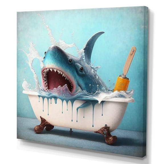 Designart Funny Shark In A Tub II Canvas Wall Art