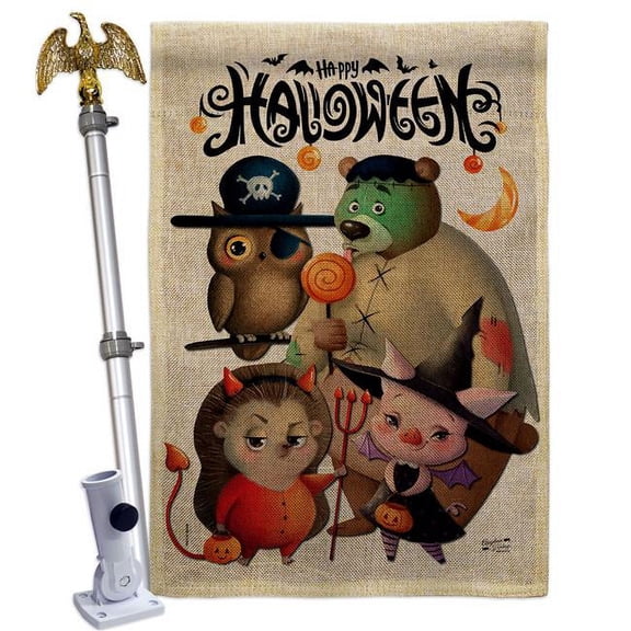 Angeleno Heritage HS130413-DB-02 Halloween Friends Falltime 28 x 40 in. Double-Sided Decorative Horizontal Flags for Decoration Banner Garden Yard Gift