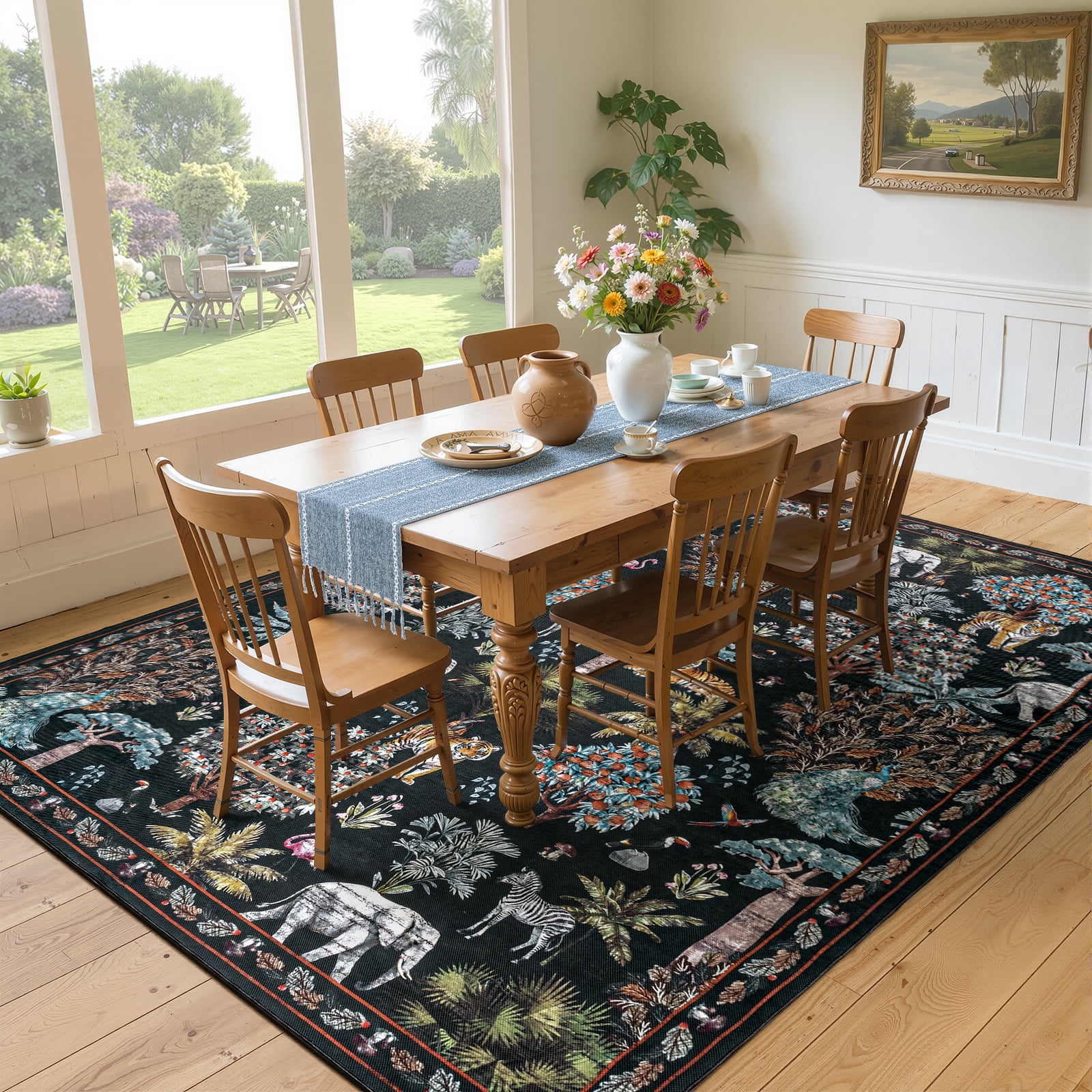 Outdoor Rugs 8x10, Yamaziot Tropical Patio Rug Area Rugs for Living Room Faux Jute Rug, Jungle Animal Print Bedroom Accent Carpet Indoor Outdoor Rugs