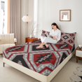 thumbnail image 4 of jejeloiu Vintage Boho Aztec Twin Sheet Sets,Geometric Rhombus Triangle Twin Fitted Sheet,Gray Red Black Flat Sheet For Teens,Ultra Soft Home Decor,3pcs, 4 of 7