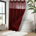 thumbnail image 4 of No Hook Waffle Weave Shower Curtain with Snap in Liner Set, Hotel Luxury Red Shower Curtains for Bathroom with See Through Top Window, Waterproof, Washable 71W x 74H, 4 of 6
