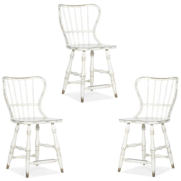 Home Square 3 Piece 24" Spindle Back Counter Stool Set in Chalky White