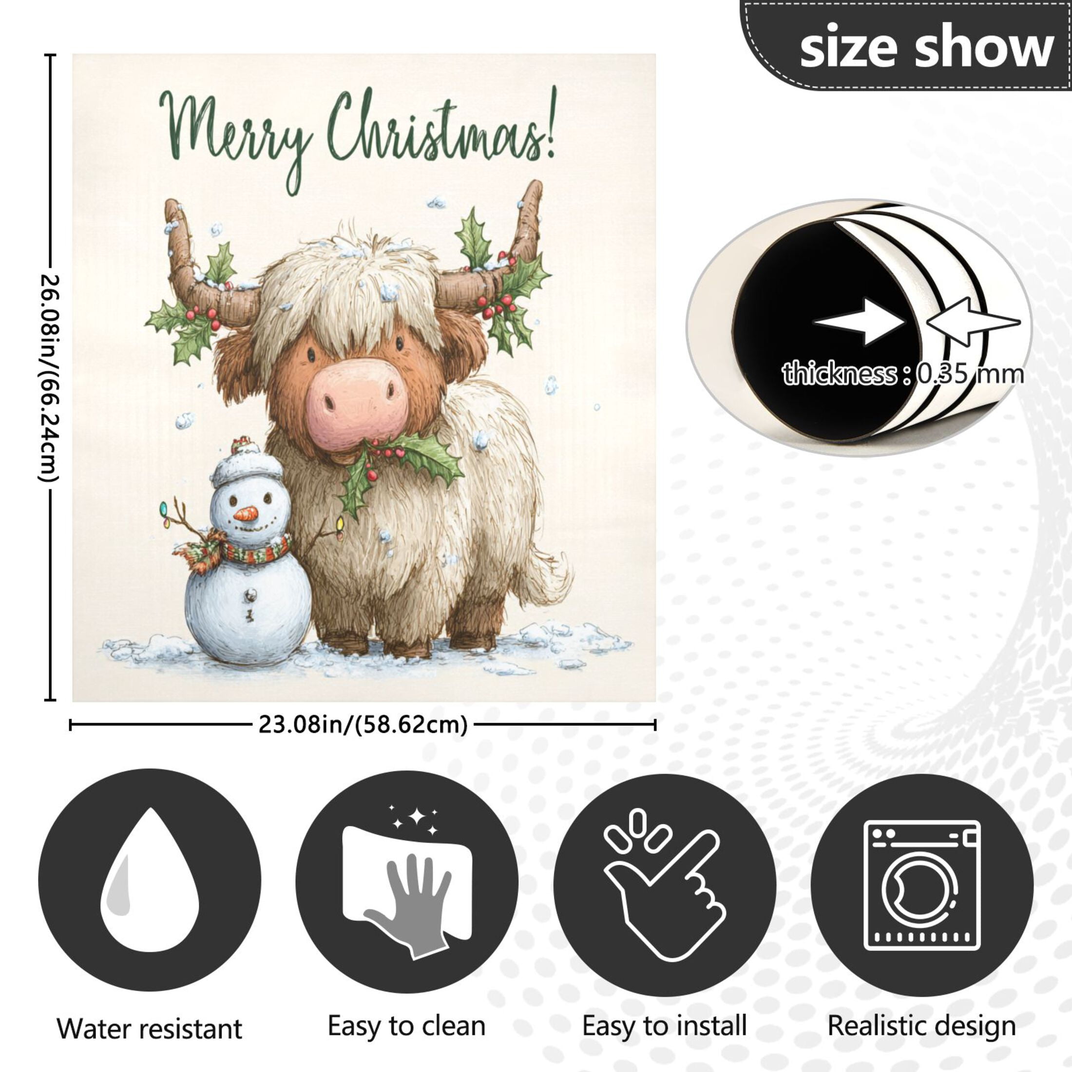 Dishwasher Magnetic Refrigerator Magnet Cover Sticker Home Decorative 23"x26" Christmas Highland Cow