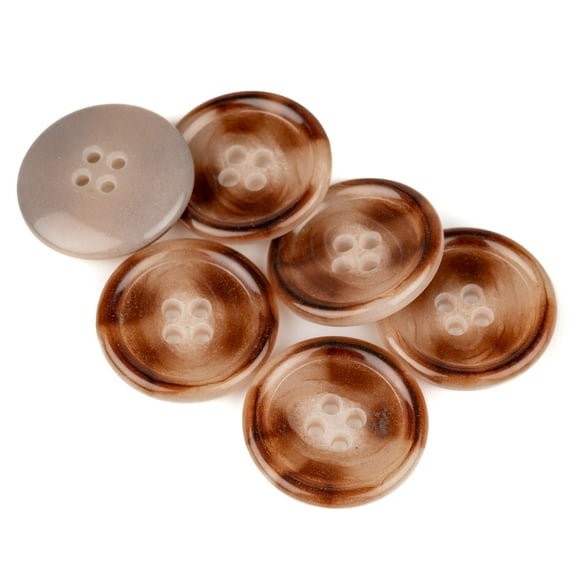 Mibo 6pcs Urea Coat Buttons with Rim - Concaved Center - 4 Hole - 44L(28mm) - Dark Camel Beige Mix