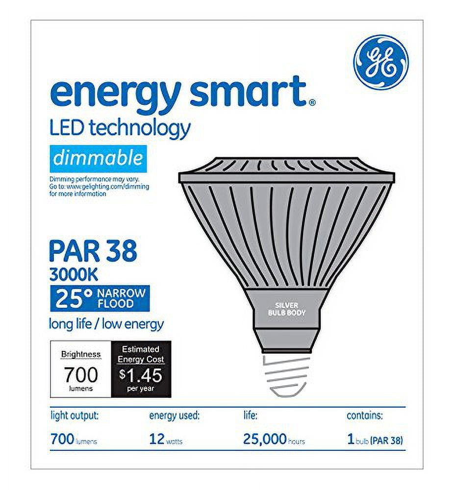 (case of 6) GE 66112 LED12DP38S830/25  Narrow Flood LED PAR38 Light Bulb, 3000K, 700 lumens, medium base, dimmable