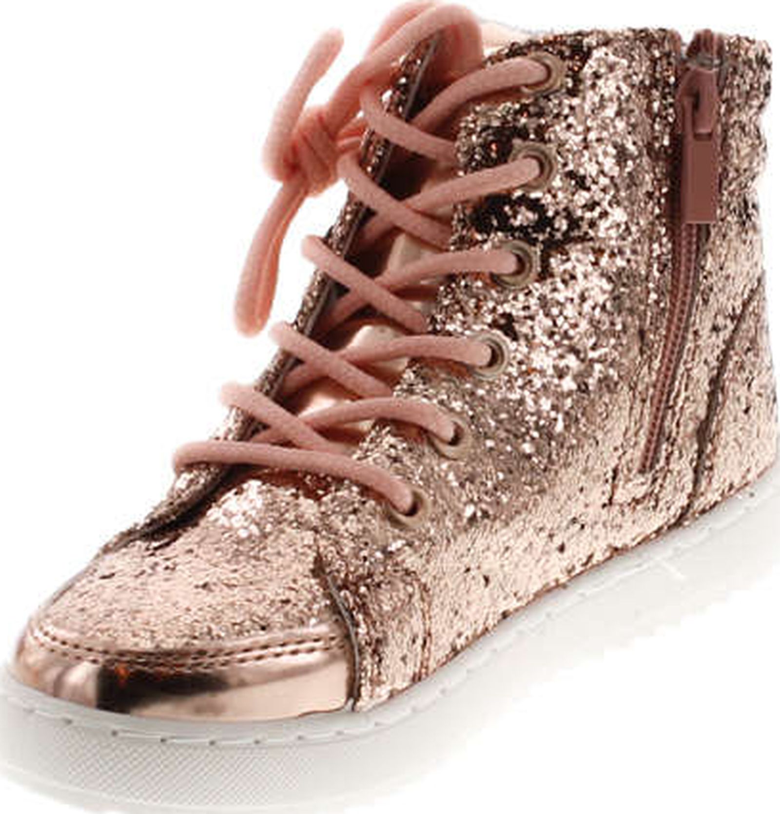 Link Ultra-69K Girl's Glitter Lace Up White Sole Ankle High Top Street Sneakers, Rose Gold, 10 - image 2 of 4
