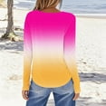 thumbnail image 4 of YUGYXL Long Sleeve Gradient Tunic Tops for Women Trendy Loose Crew Neck Blouse Fall Winter Casual Basic Tee Shirts Hot Pink M, 4 of 5