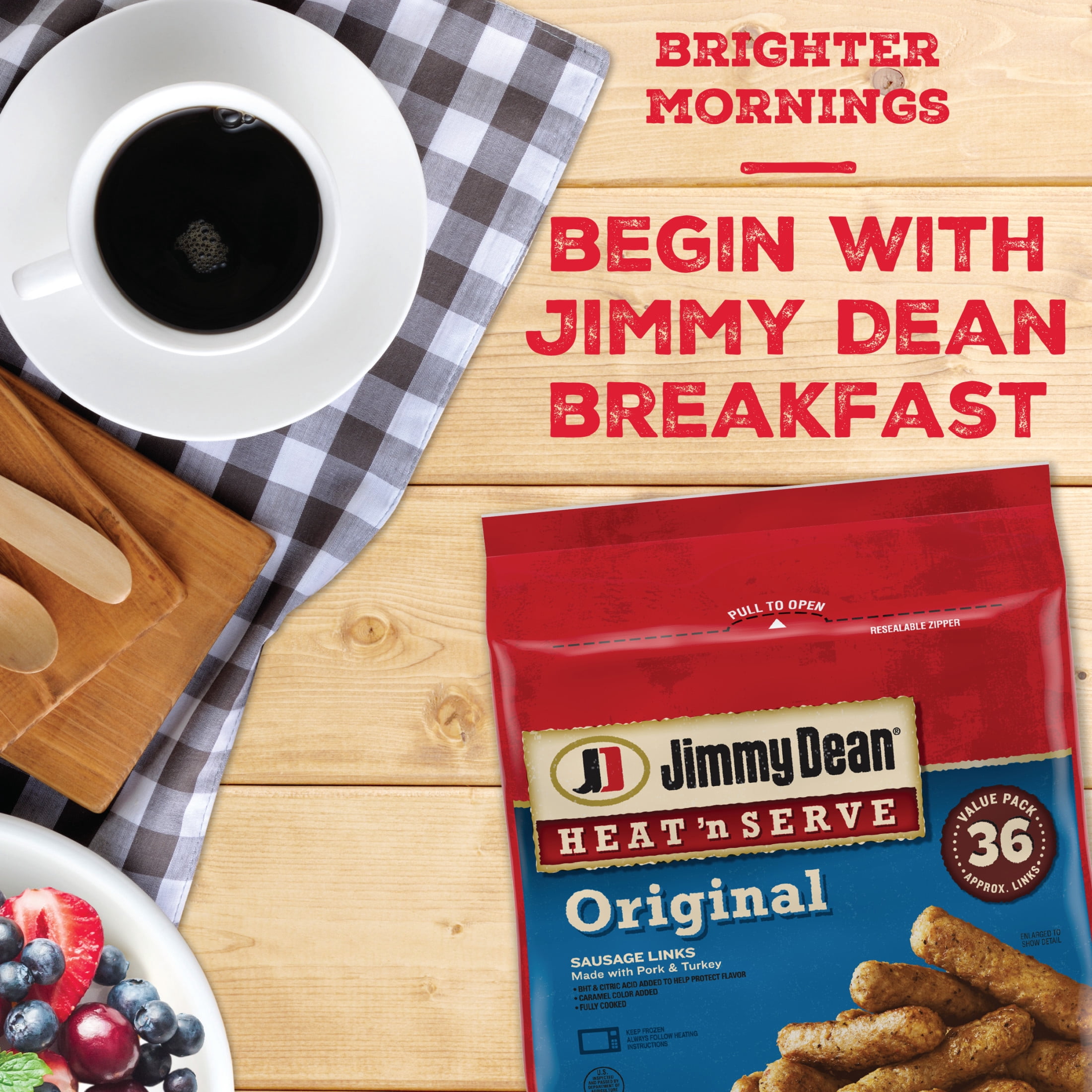 Jimmy Dean Heat 'N Serve Original Pork Breakfast Sausage Links, 36 Count (Frozen)
