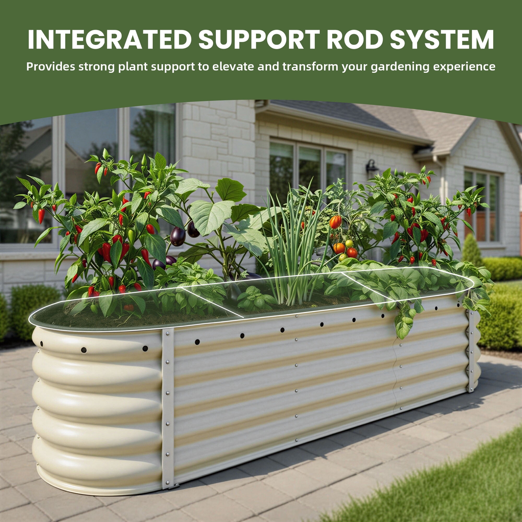 Uforic 6.2ft x 2ft Outdoor Raised Garden Bed Kits,6 in 1 Large Galvanized Metal Patio Planter Box with Safety Rubber & Gloves, for Vegetables Flowers,White