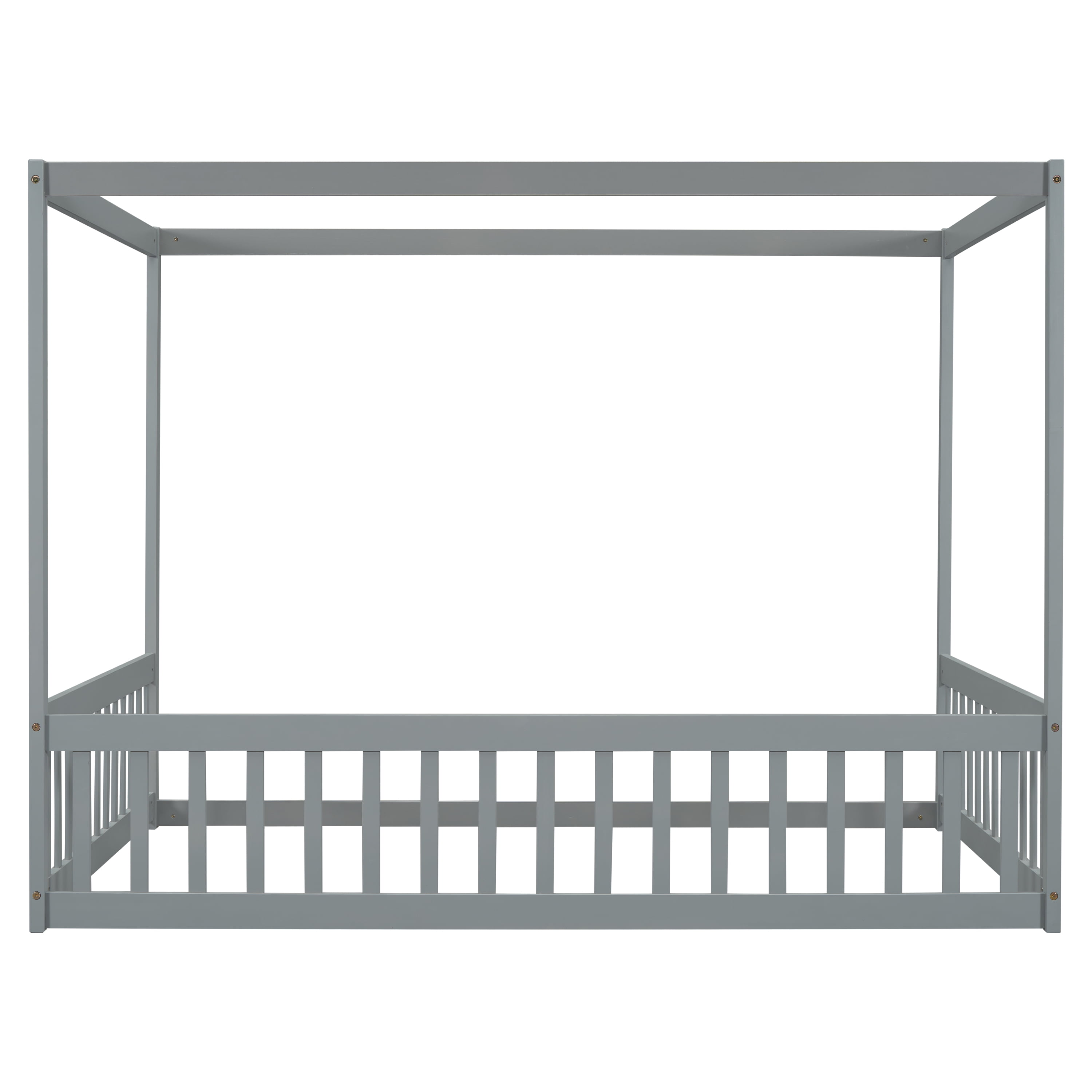 Miniyam Full Size Canopy FloorBed with Guardrails for Kids and Teens, Gray