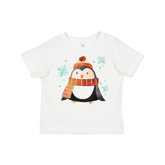 Inktastic Cute Winter Penguin in Hat and Scarf with Snowflakes Boys or Girls Toddler T-Shirt