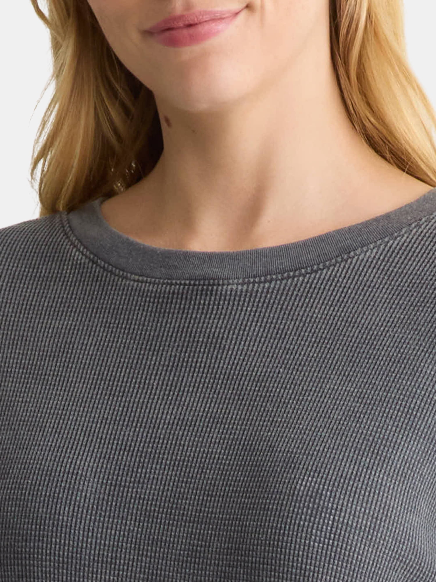 Time and Tru Women's Boxy Thermal Tee with Long Sleeves, Sizes XS-XXXL