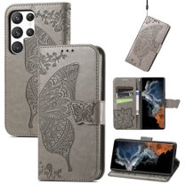 TECH CIRCLE for Samsung Galaxy S23 Ultra Wallet Case,Butterfly Folio Flip Case Magnetic Closure RFID Blocking Card Slots Kickstand Shockproof Case for Samsung Galaxy S23 Ultra 6.8 inch 2023,Gray