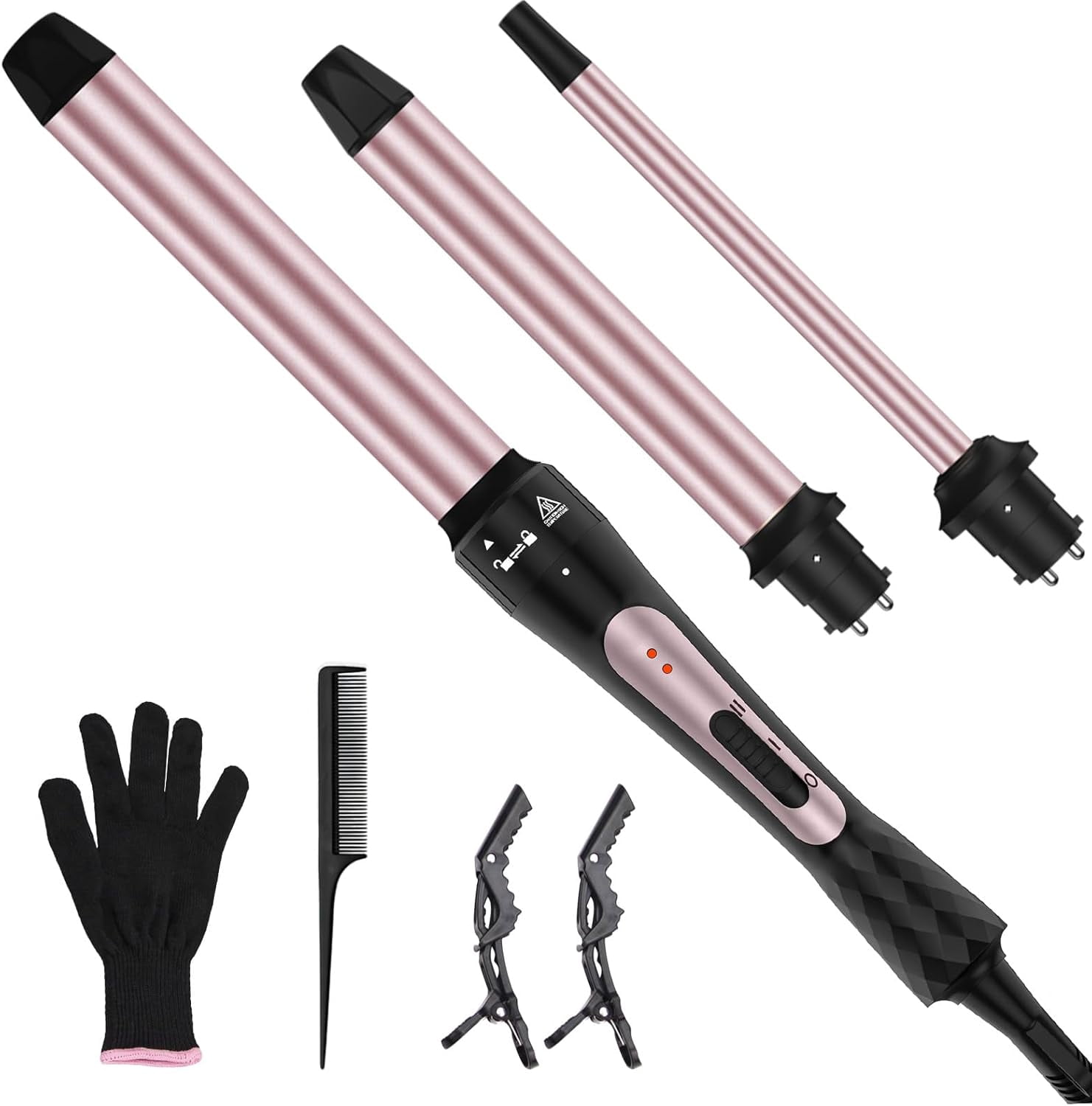 L'ange Hair, Ceramic Curling Wand, 1.25 inch Ondulé, Black