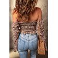 thumbnail image 1 of ABPHQTO Top corto fruncido con hombros descubiertos y estampado floral marrón para mujer, 1 of 5