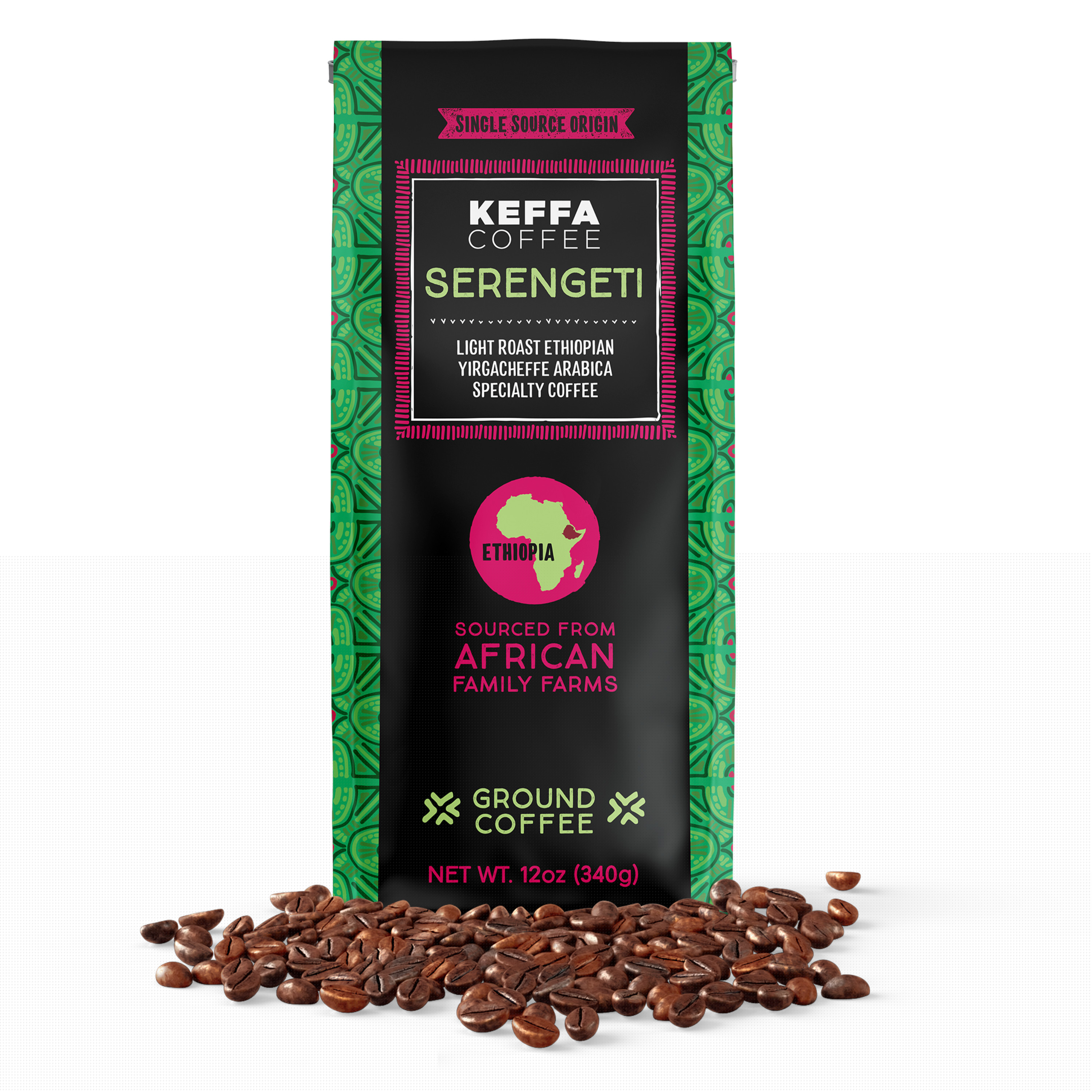 Keffa Coffee Serengeti Coffee, Light Roast, 12 oz.