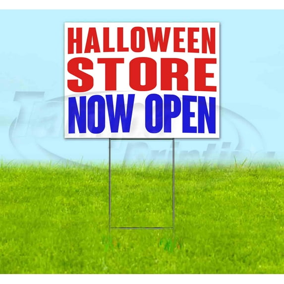 Halloween Store Now Open (18" x 24") Yard Sign, Includes Metal Step Stake