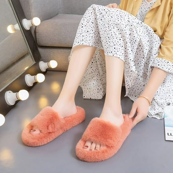 GERsome Women’s Orthotic Arch Support Fuzzy Slide Slippers, Orange, Size 5 -5.5