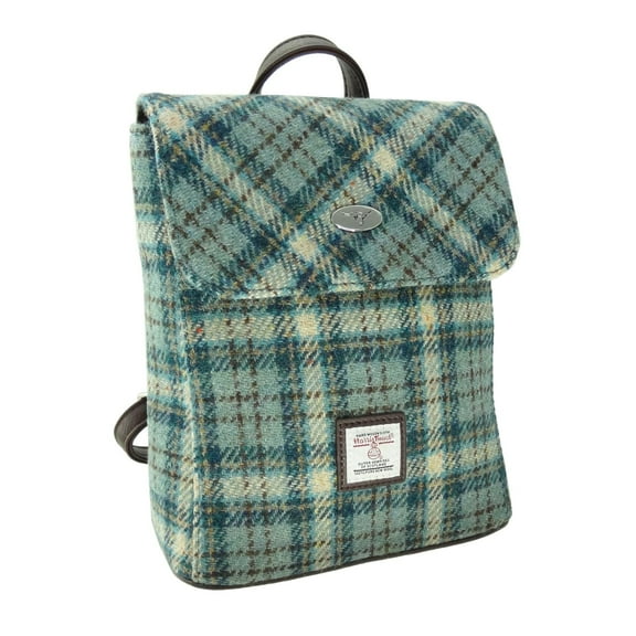 Glen Appin Genuine Scottish Harris Tweed 'Tummel' Mini Backpack in Duck Egg and Cream Check