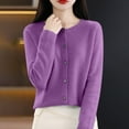 thumbnail image 2 of VISALY Cropped Cardigan Open Front Cardigan for Women Cardigans Sweaters for Women Button Front Long Sleeve Cardigan Crewneck Cardigan Knit Cardigans Purple Xxl, 2 of 6