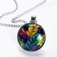 thumbnail image 2 of Tropical Jungle Palm Leaves Elegant Glass Circular Pendant Women's Necklaces, 2 of 5