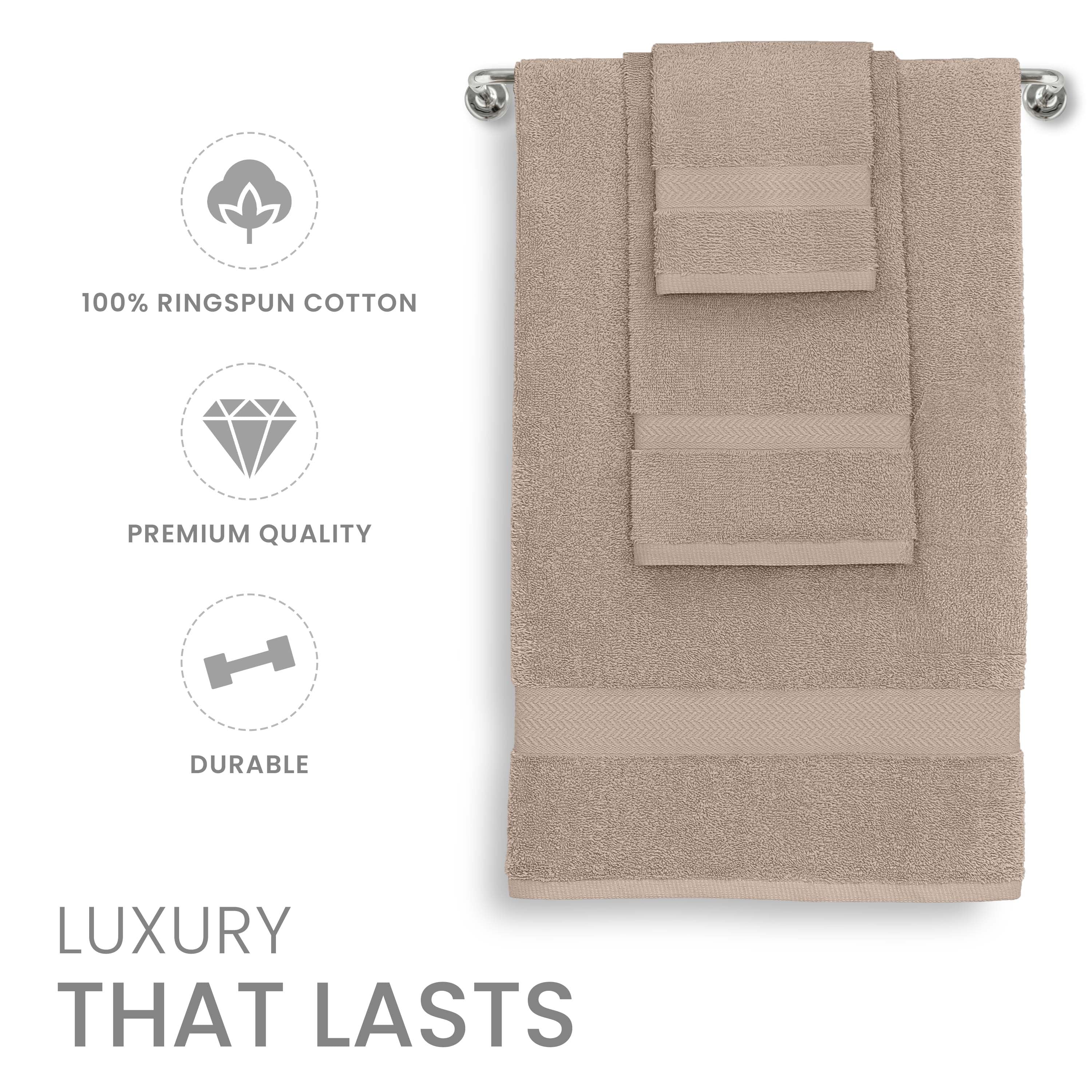 Martex Ringspun Solid Cotton 6-Piece Towel Collection, 2 Towels - 2 Hand Towels - 2 Washcloths, Sand Brown
