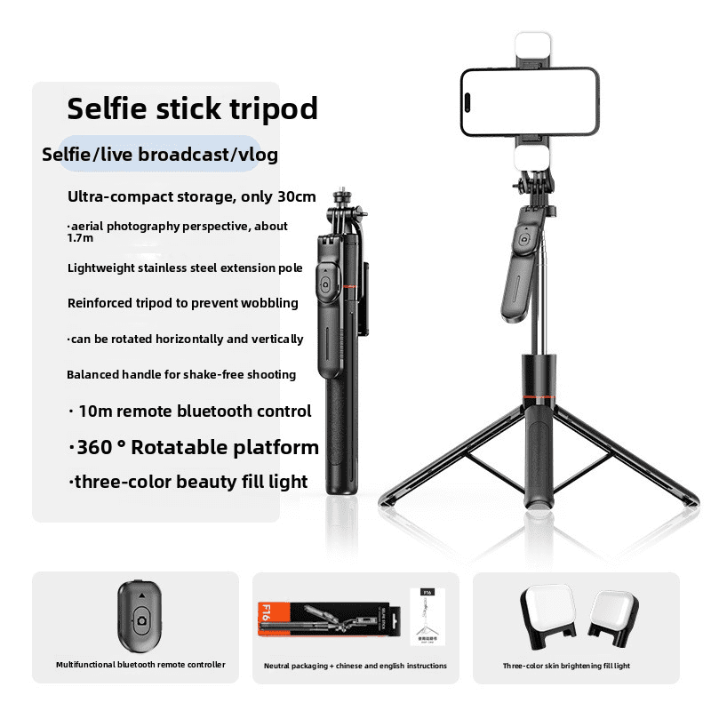 6-in-1 Selfie Tripod with Dual Fill Lights & Wireless Remote Portable Adjustable Phone Holder for Mobile Phone Camera Travel Camera Detachable Bluetooth Remote Travel Creation Tripod Stand