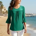 thumbnail image 4 of Olyvenn Womens Ruffle 3/4 Sleeve Dressy Blouses Casual Crew Neck Double Layers Mesh Shirts Flowy Tunic Tops Green XL, 4 of 9