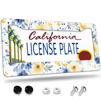 1 Pcs Floral Pattern License Plate Frame, License Plate Cover for Car Decorative Parts, Aluminum License Plate Bracket Holder Rust-Proof Weather-Proof for US Standard Car