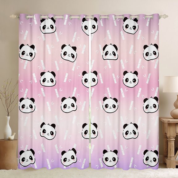 jejeloiu Gradient Pink Purple Curtains Pack of 2 (42x84 Each),Cute Cartoon Panda Curtains Blackout,Zoo Animal Bedroom Curtains For Teens,Luxury Bedroom Decor