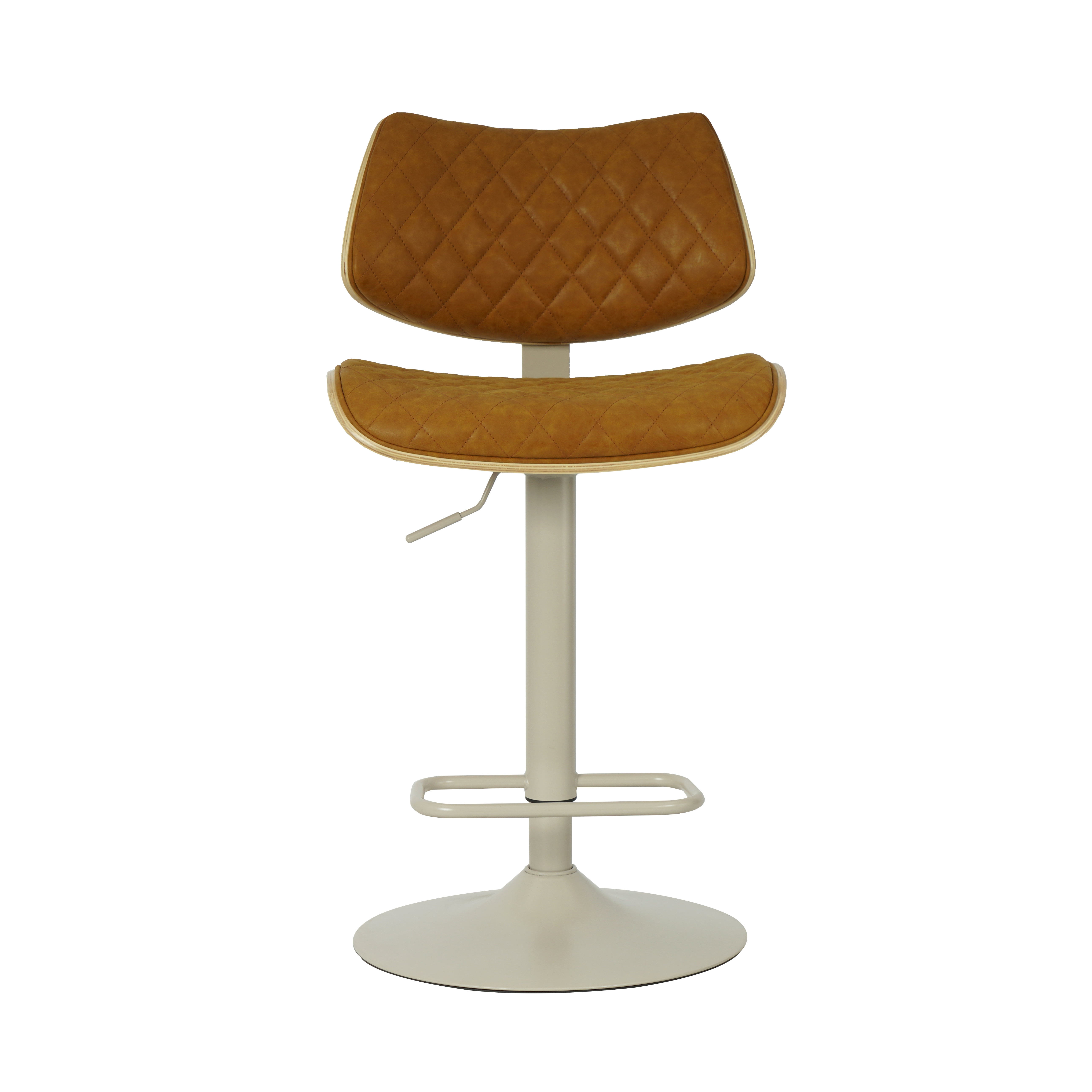 Leland Adjustable Swivel Camel Curved Back Wood Bar Stool with Faux Leather Seat Set of 4