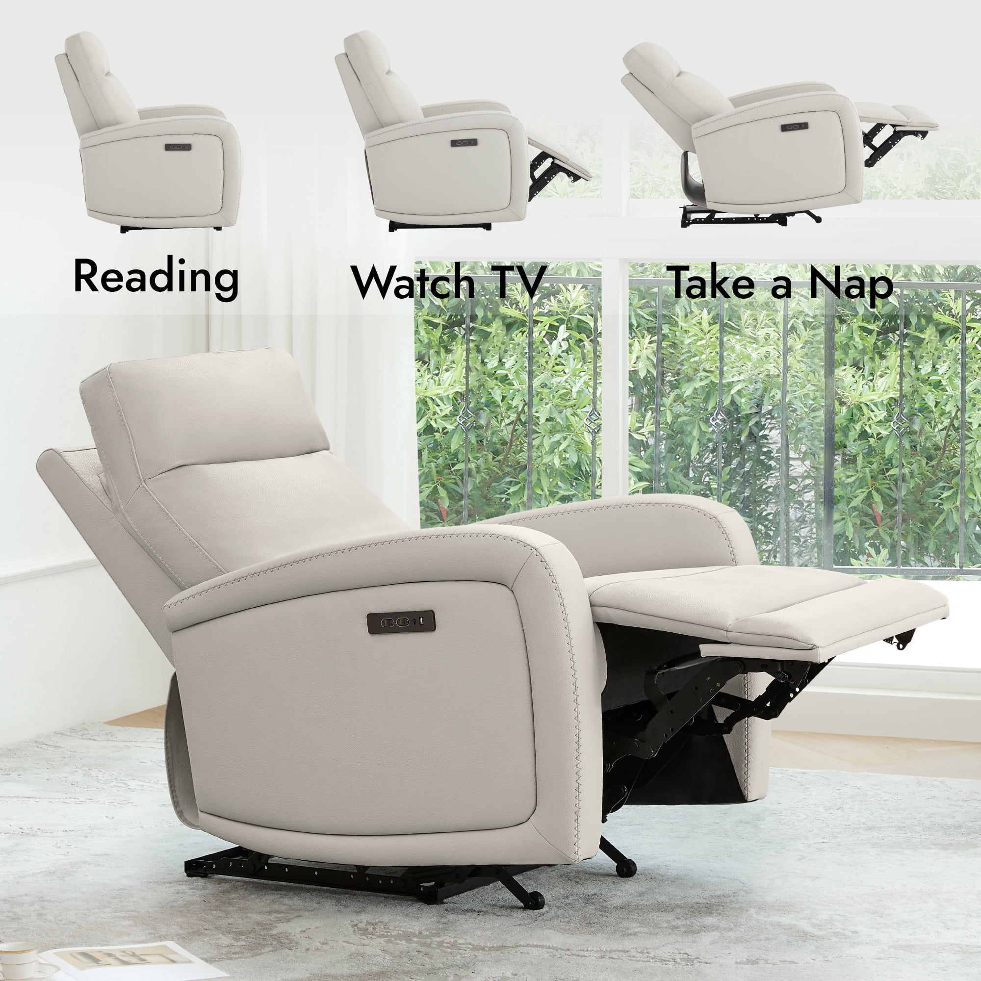 CHITA Electric Power Recliner, Zero Wall Hugger Recliners RV Recliners for Small Space Living Room, Faux Leather Single Sofa Chair with Adjustable Headrest USB&Type-C Charge