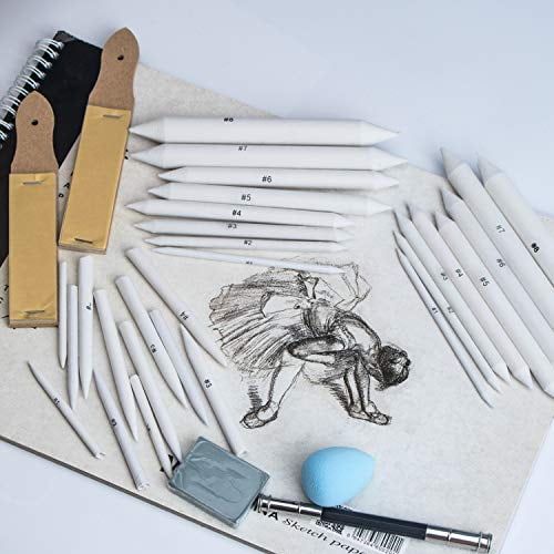 Pencil Extension Tool 21Pcs Blending Stumps and Tortillions Set with Sandpaper Pencil Sharpener Felt Bag and Eraser for Student Artist Charcoal Sketch Drawing Tools 