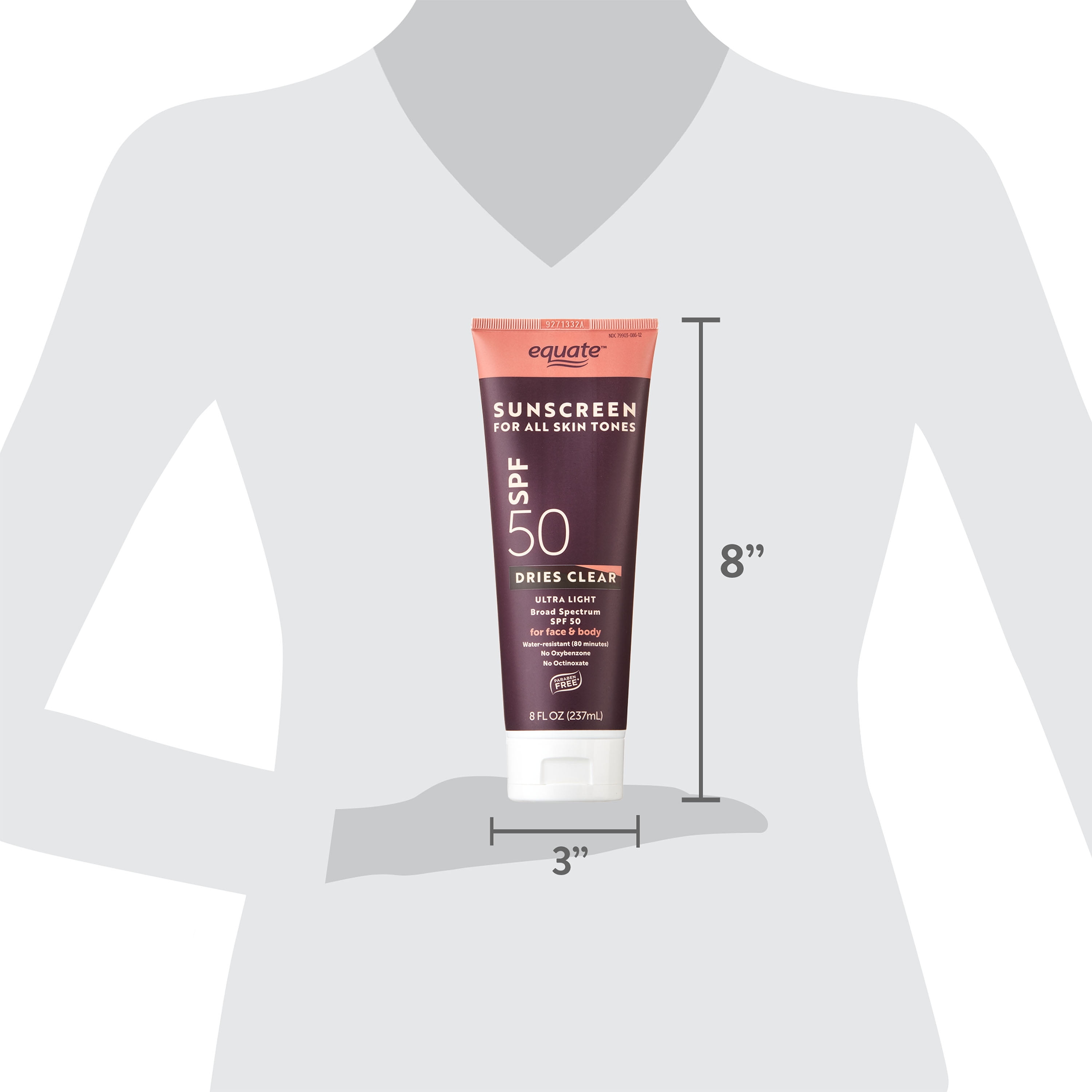 (2 pack) Equate Ultra Light Broad Spectrum Sunscreen Lotion for All Skin Tones, SPF 50, 8 fl oz