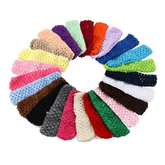 TUWAFE 50 Pcs Baby Girls Crochet Hairbands, 25 Colors Elastic Toddler Headbands, Stretchy Soft Fabric Hair Ties for Infants and Kids