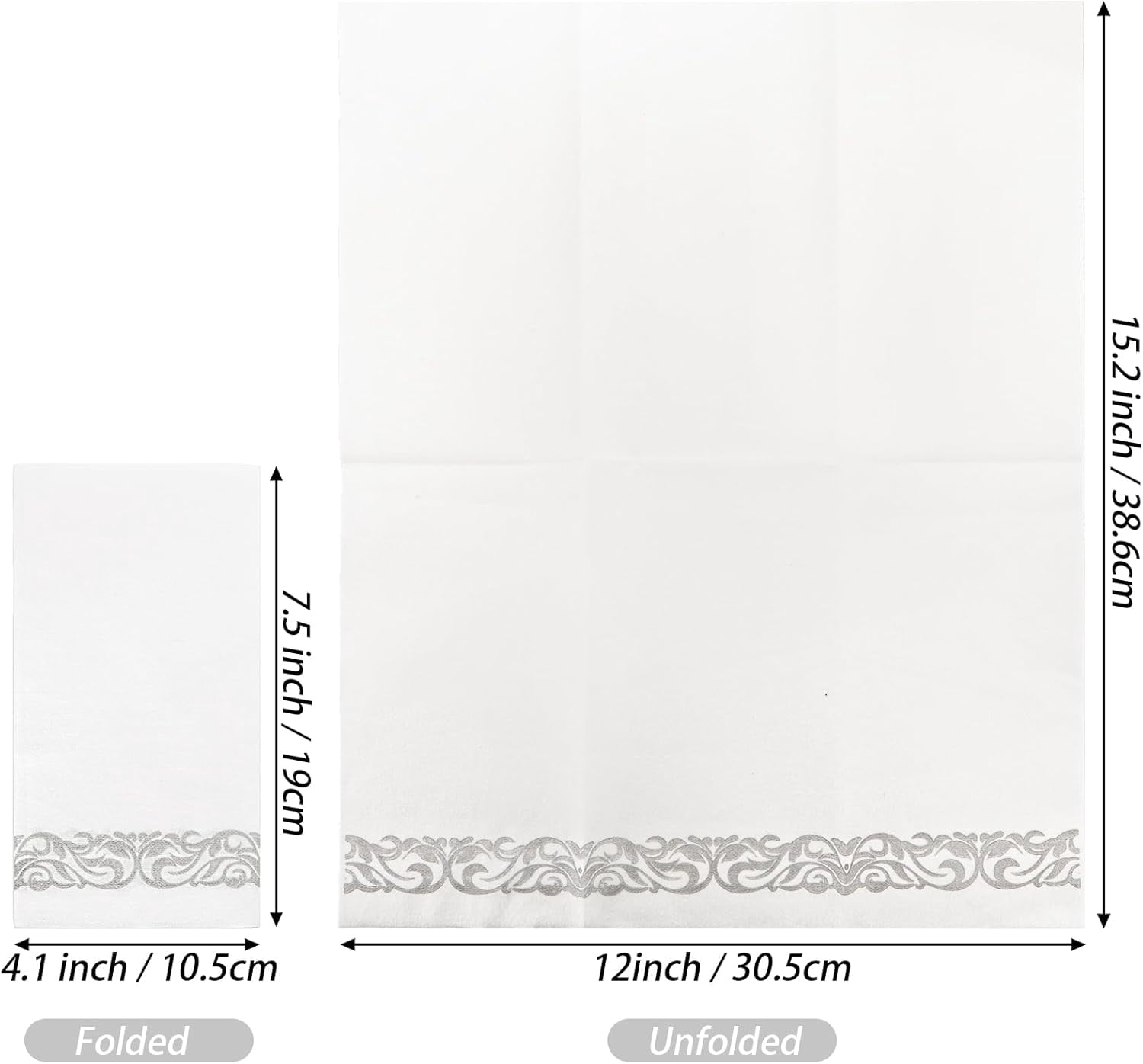100-Pack Soft Texture Paper Hand Towels Disposable Decorative Paper Hand Napkins - Silver Floral Paper Guest Towels