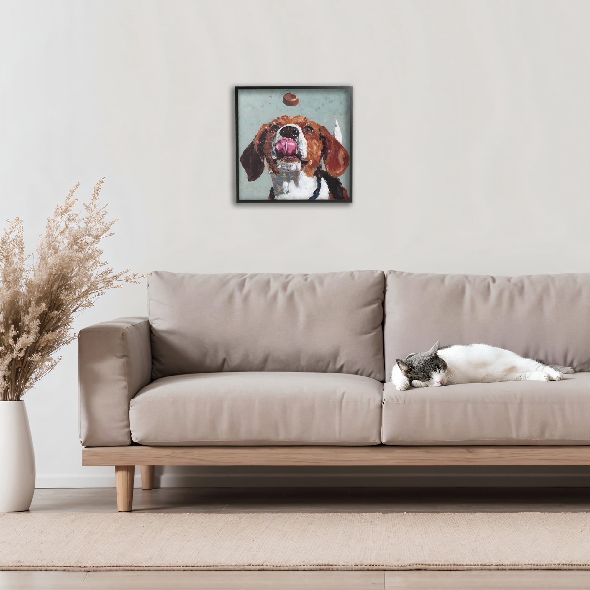Stupell Industries Beagle Treat Excitement Black Framed Giclee Art, design by Studio Bautista