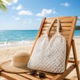 thumbnail image 4 of OCCOA Handmade Woven Beach Hollow Casual Handbag Large Capacity, Woven Tote Shoulder Bag for Summer Vacation, Boho Beach Accessory, White, 4 of 7