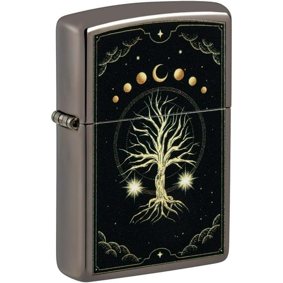 Zippo Lighter - Customized Message Tree of Life Mystic Nature - Black Ice 48636