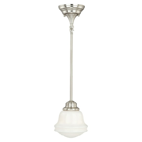 Maykoosh Satin Nickel Victorian Vintage Mini Pendant Ceiling Light, White Glass, Adjustable 6.25" W x 15" H x 6.25" D, 1 x 60W E26 Bulb
