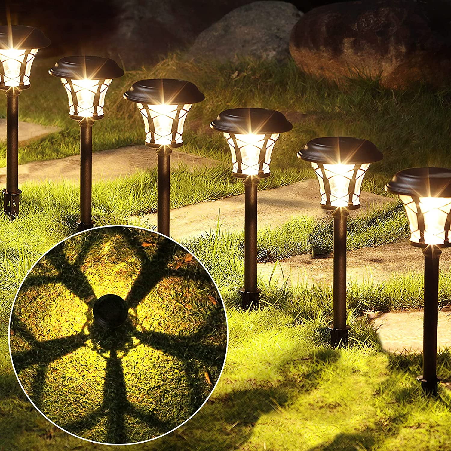 Pack Outdoor Lights Solar Powered 20 lumens Solar Yard Lights Auto On/Off  White Light, Glass and Stainless Steel Solar Lights Pathway for Lawn,Solar  Driveway Lights,Garden Lights,Landscape Lighting