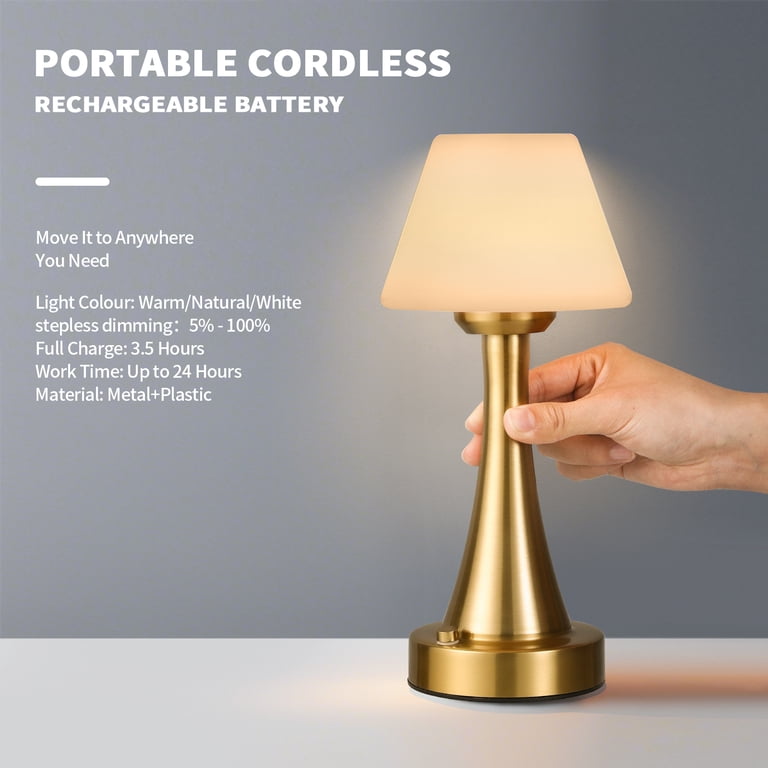 Rechargeable Cordless LED Table Lamp - Waterproof, Touch Dimmable, 3 Colors For Indoor Outdoor
