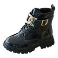 thumbnail image 5 of Girls Winter Ankle Boots Fashion Buckle Ankle Strap Lace up Side Zipper Waterproof Lug Sole Warm Kids Booties Black 9.5 Toddler, 5 of 6