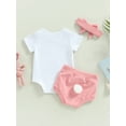 thumbnail image 4 of Faithtur Ensemble de Vêtements de Pâques pour Bébé Fille, Imprimé de Lettres, Barboteuse à Manches Courtes à Col Rond, Shorts à Taille Élastique avec Pompons, Bandeau à Nœud, Ensemble 3 Pcs, 4 of 9