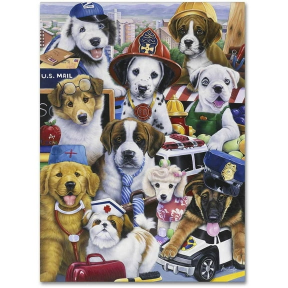 Trademark Fine Art 'Working Puppies' Canvas Art by Jenny Newland