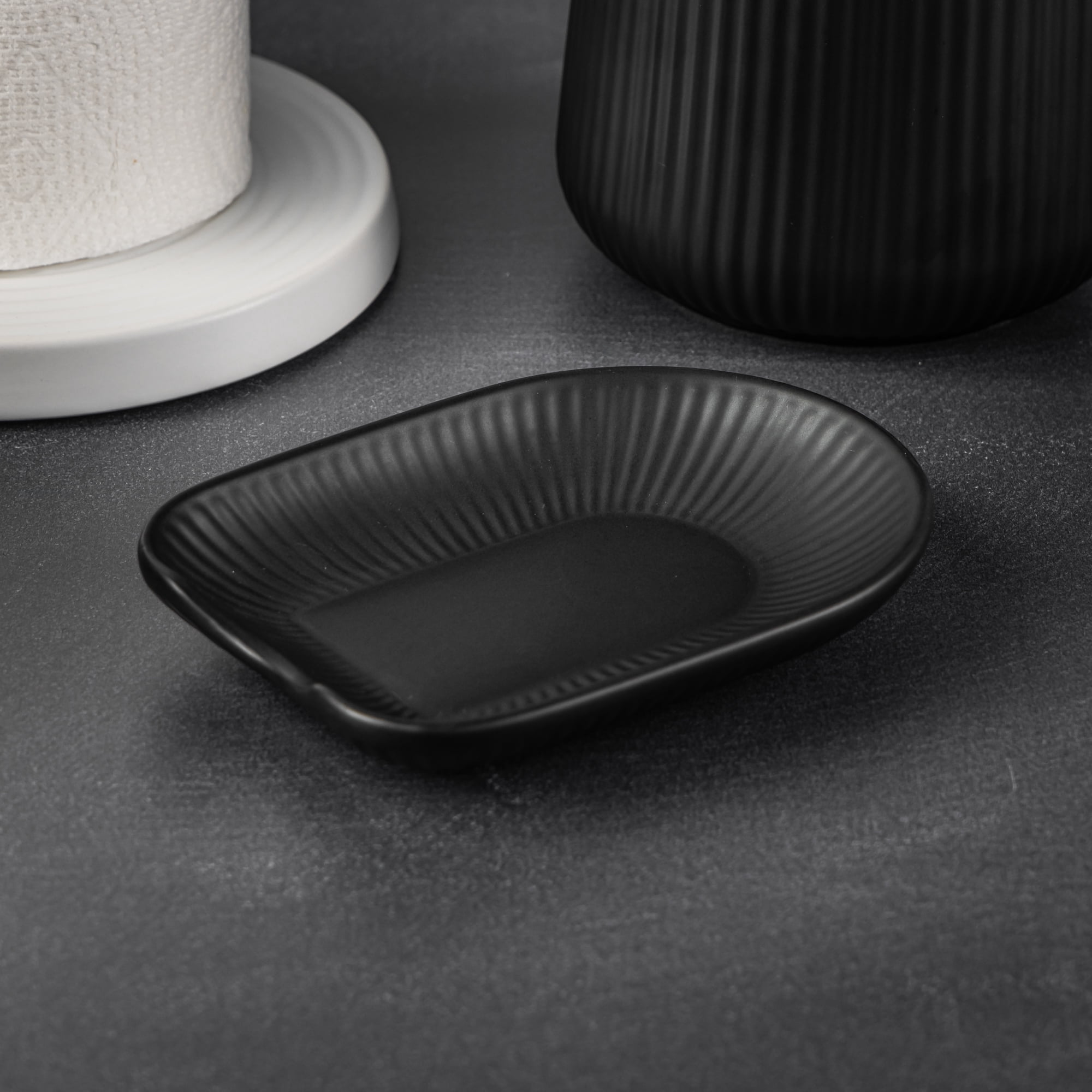 Thyme & Table New Ceramic Ribbed Spoon Rest, Black