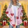 thumbnail image 2 of successthop Cozy Cardigans for Women Flannel Fuzzy Coat with Pockets Long Sleeve Hooded Streetwear Heart Outwear Pink M, 2 of 5